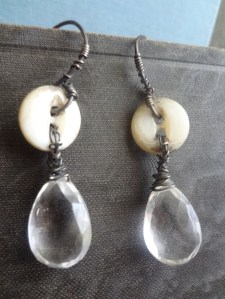 A pair of quartz and antique button earrings by C. Laurentine